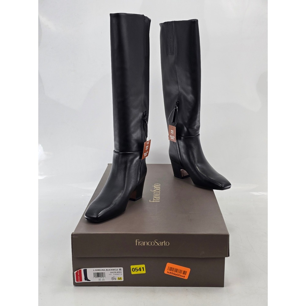 Franco Sarto Sorelina Knee High Boots Womens 5.5 Black Leather Wide Calf - New